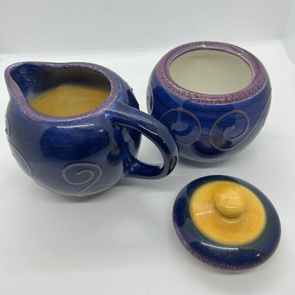 Tabletops Unlimited Fusina hand painted sugar bowl and creamer set ceramic - Picture 6 of 9